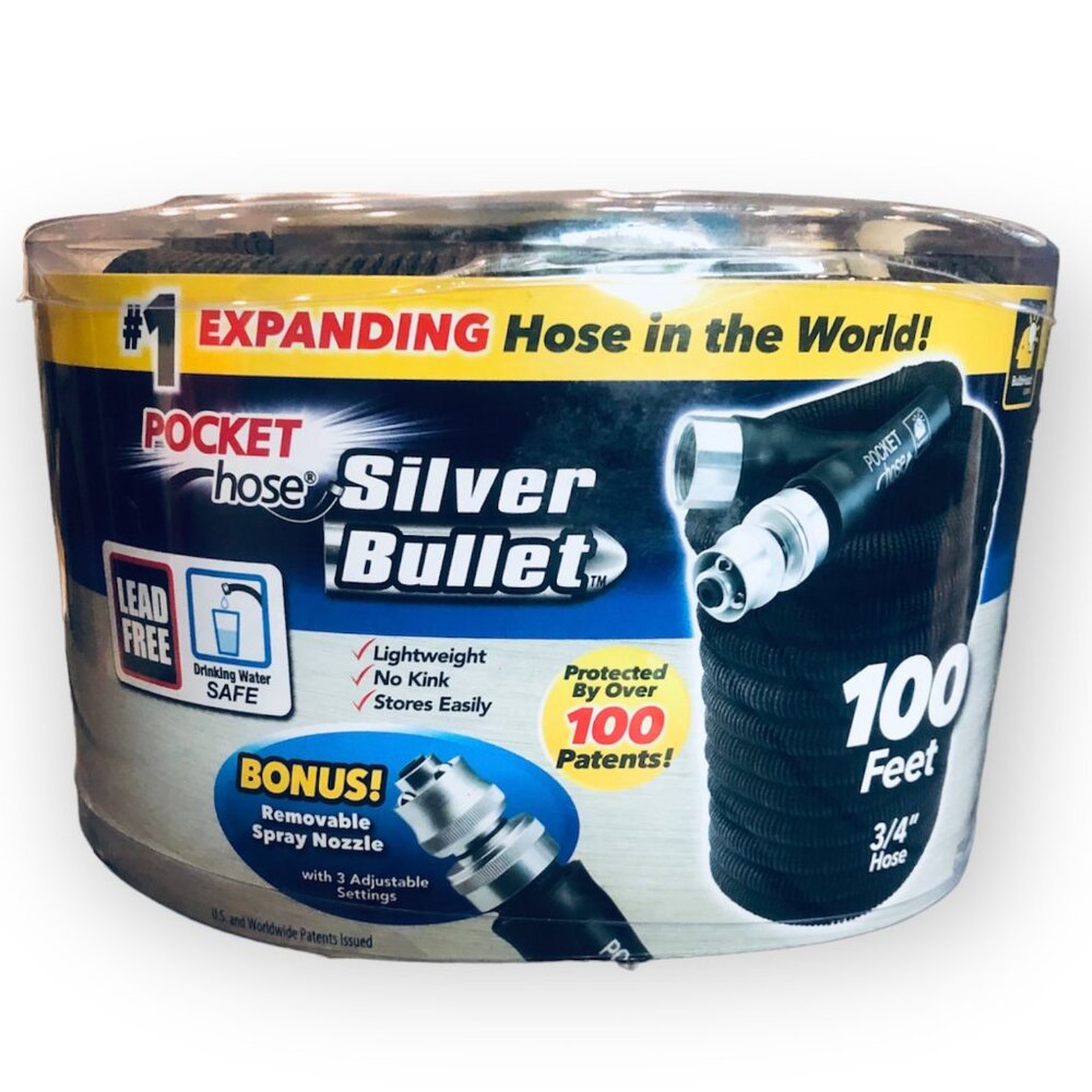 NEW Pocket Hose Silver Bullet 100 Feet Lighweight Expanding Water Hose Lead Free